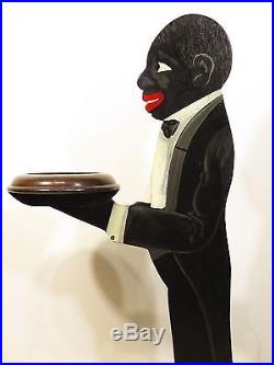1930's Painted Wood BLACK AMERICANA BELLBOY Butler SMOKING STAND Vtg Folk Art NR