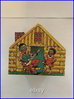 1930s Chein Tin Litho Black Americana Log Cabin & Singers Coin Bank WithKey