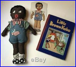 1940's Little Brown Koko CLOTH DOLL Black Americana vtg BOOK Blanche Seal Hunt