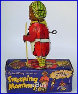 1947 Lindstrom Sweeping Mammy Tin Litho Wind Up Toy With Box #1750 8 Nos