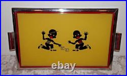 1950 Black Americana Serving Tray Chrome Reverse Painted Shooting Craps Dice