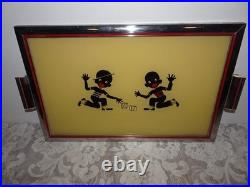 1950 Black Americana Serving Tray Chrome Reverse Painted Shooting Craps Dice