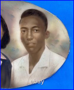 1950s African-American Couple Oval Portrait Vtg Hand-Tinted Photo Card 9x13