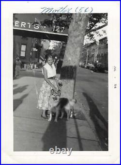 1956 My Mother Walking German Shephard Dog Snapshot Photo African American REX