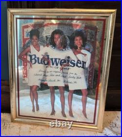 1990's Budweiser Mirrored Sign Black Americana Girls RARE ADVERTISING VTG RETRO