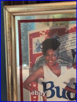 1990's Budweiser Mirrored Sign Black Americana Girls RARE ADVERTISING VTG RETRO