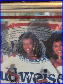 1990's Budweiser Mirrored Sign Black Americana Girls RARE ADVERTISING VTG RETRO