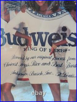 1990's Budweiser Mirrored Sign Black Americana Girls RARE ADVERTISING VTG RETRO