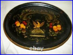 19th C. AMERICANA TOLE TRAY JAPANNED FRUIT EAGLE HP STENCIL RARE ANTIQUE SIGNED