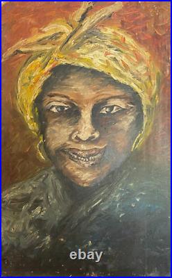 19th Century Original Black Americana Folk Art Oil Painting Portrait Of A Women