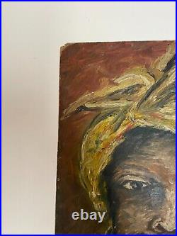 19th Century Original Black Americana Folk Art Oil Painting Portrait Of A Women