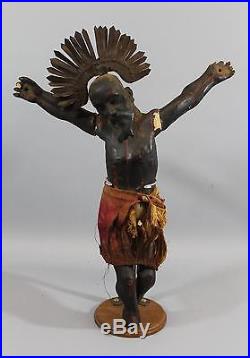 19thC Folk Art Carved Black Jesus Crucifix Spanish Colonial Cristo Negro Santos