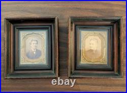 2 Framed Antique Daguerreotype Photos Marshall Fields Victorian Man & Woman Chi