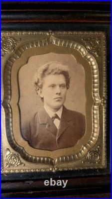 2 Framed Antique Daguerreotype Photos Marshall Fields Victorian Man & Woman Chi