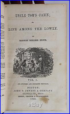 2 Vol Antique 1852 Black Americana UNCLE TOMS CABIN Harriet Beecher Stowe Books