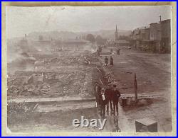 AFRICAN AMERICAN MAN & U. S. INDIAN WARS SOLDIER POSE IN BURNED TOWN PHOTO c1896