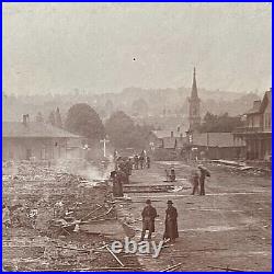 AFRICAN AMERICAN MAN & U. S. INDIAN WARS SOLDIER POSE IN BURNED TOWN PHOTO c1896