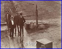 AFRICAN AMERICAN MAN & U. S. INDIAN WARS SOLDIER POSE IN BURNED TOWN PHOTO c1896