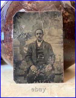 AFRICAN AMERICAN MAN withGOLD WATCH CHAIN c1880's TINTYPE PHOTO