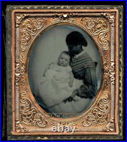 AFRICAN AMERICAN NURSE HOLDING WHITE BABY Pre CIVIL WAR PHOTO RARE Antique Slave