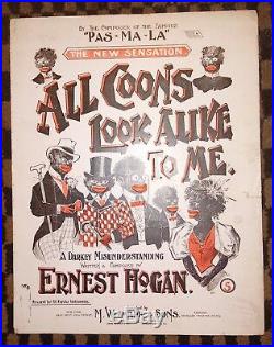 ALL COONS LOOK ALIKE TO ME 1896 Ernest Hogan SHEET MUSIC Black Americana