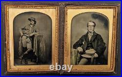 AMERICAN COWBOY DOUBLE QUARTER PLATE AMBROTYPE OF SAME GENTLEMAN c1860's