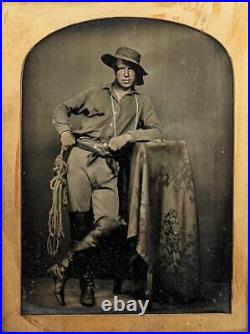 AMERICAN COWBOY DOUBLE QUARTER PLATE AMBROTYPE OF SAME GENTLEMAN c1860's