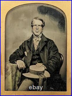 AMERICAN COWBOY DOUBLE QUARTER PLATE AMBROTYPE OF SAME GENTLEMAN c1860's