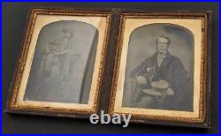 AMERICAN COWBOY DOUBLE QUARTER PLATE AMBROTYPE OF SAME GENTLEMAN c1860's