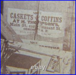 ANTIQUE 1870s CASKETS COFFINS BOTTOM UP POSTER FOLK ART BOW NH STEREOVIEW PHOTO