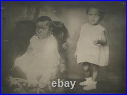 ANTIQUE AFRICAN AMERICAN ANGEL BABIES GIRLS EARRINGS LRG TURN 19th CENTURY PHOTO