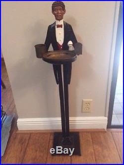 Antique Black Americana Cast Iron Old Butler Statue Smoking Stand