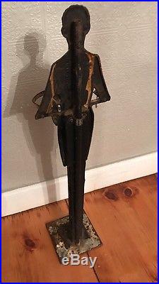 Antique Black Americana Cast Iron Statue Smoking Stand Old Butler Ashtray 35