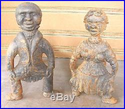 Antique Cast Iron Figural Black Americana Andirons Aunt Jemima Mammy & Mose