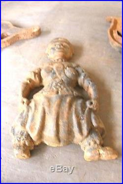 Antique Cast Iron Figural Black Americana Andirons Aunt Jemima Mammy & Mose