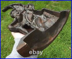 ANTIQUE DOOR STOP folk art JOKER & DOG old CAST IRON jester rare ESTATE SALE