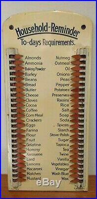 ANTIQUE EARLY 1900s METAL SIGN CHART HOUSEHOLD REMINDER FOR GROCERY SHOPPING