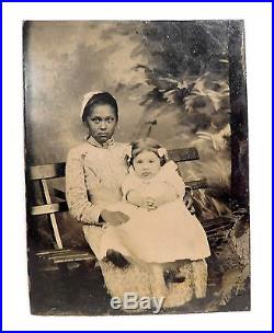 ANTIQUE TINTYPE PHOTOGRAPH OF BLACK NANNY WithWHITE CHILD ESTATE