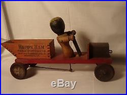 ANTIQUE TOY-WOODEN PULL TOY-HAPPY HAM FARM PRODUCTS-BLACK AMERICANA-1930s10inch