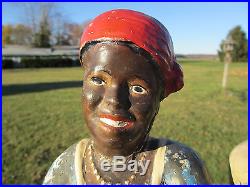 Antique Vintage Black Americana Man Woman Cement Pond People Garden Statues