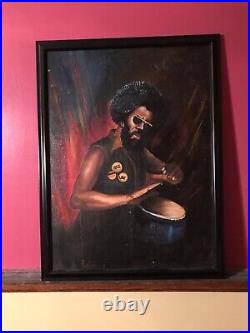 African American 1960's Black Power Peace/Love Theme Oil Painting