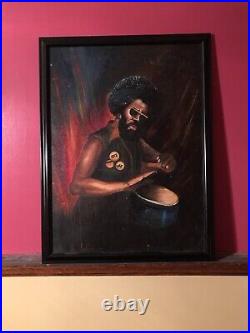 African American 1960's Black Power Peace/Love Theme Oil Painting