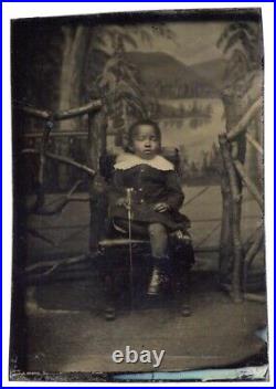 African American Black Child Possibly Blind In Beautiful Scenic Tintype Photo