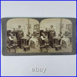 African American Family Spinning Wheel Education Educated Photo Stereoview S447