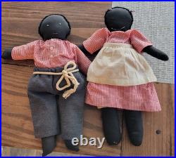 African American Folk Art Rag Dolls 16 Boy/Girl Pair Hand Sewn 1940's