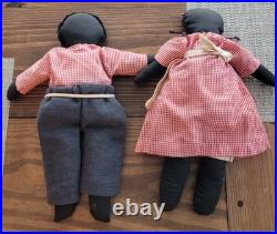 African American Folk Art Rag Dolls 16 Boy/Girl Pair Hand Sewn 1940's
