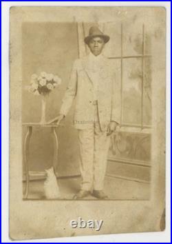 African American Gentleman 1920 White Roses, Feline Cat, Tan Suit, Gangster Don