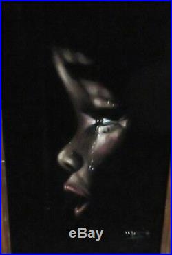African American Girl With Tears Velvet Painting Signed