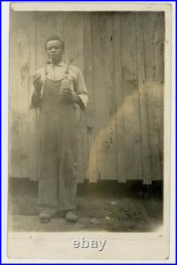 African American Man 1900 Smoking Pipe, Bottle, Outhouse RPPC Black Rural Poor