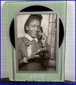 African American Woman with Phone Reversible Vanity Hand Mirror Black Americana